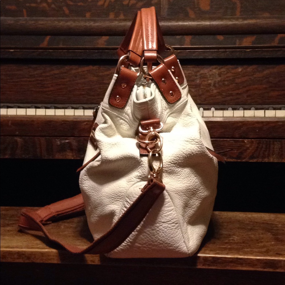 Cynthia Rowley White and Camel Leather Handbag - Picture 5 of 7